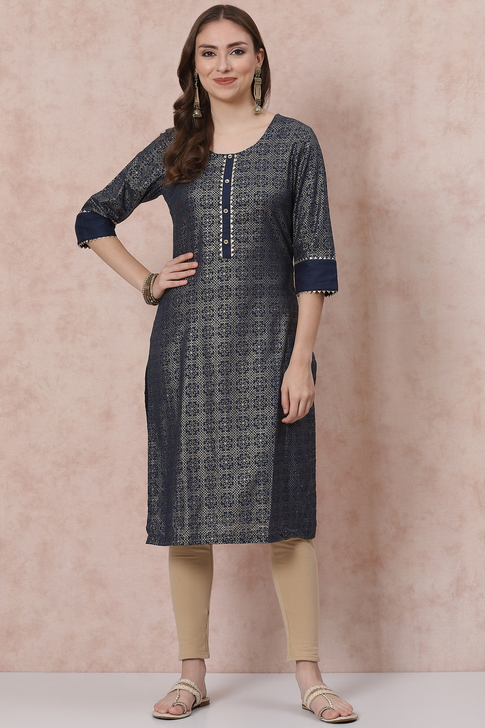 Indigo Art Silk Kurta image number 2